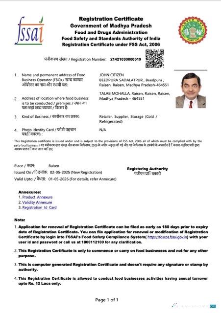 India Madhya Pradesh registration certificate Word and PDF template 